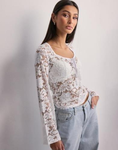 Pieces - Valkoinen - Pcamalie Ls Lace Top D2D